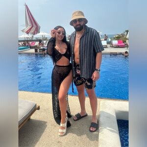 MESHKI Twisted Cropped Crochet Top Black (S) and Maxi Skirt (M)